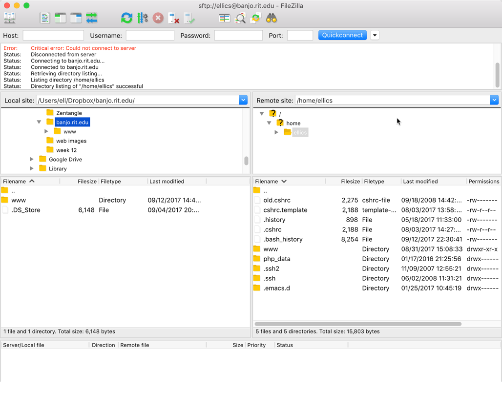 FileZilla File Listing Screen