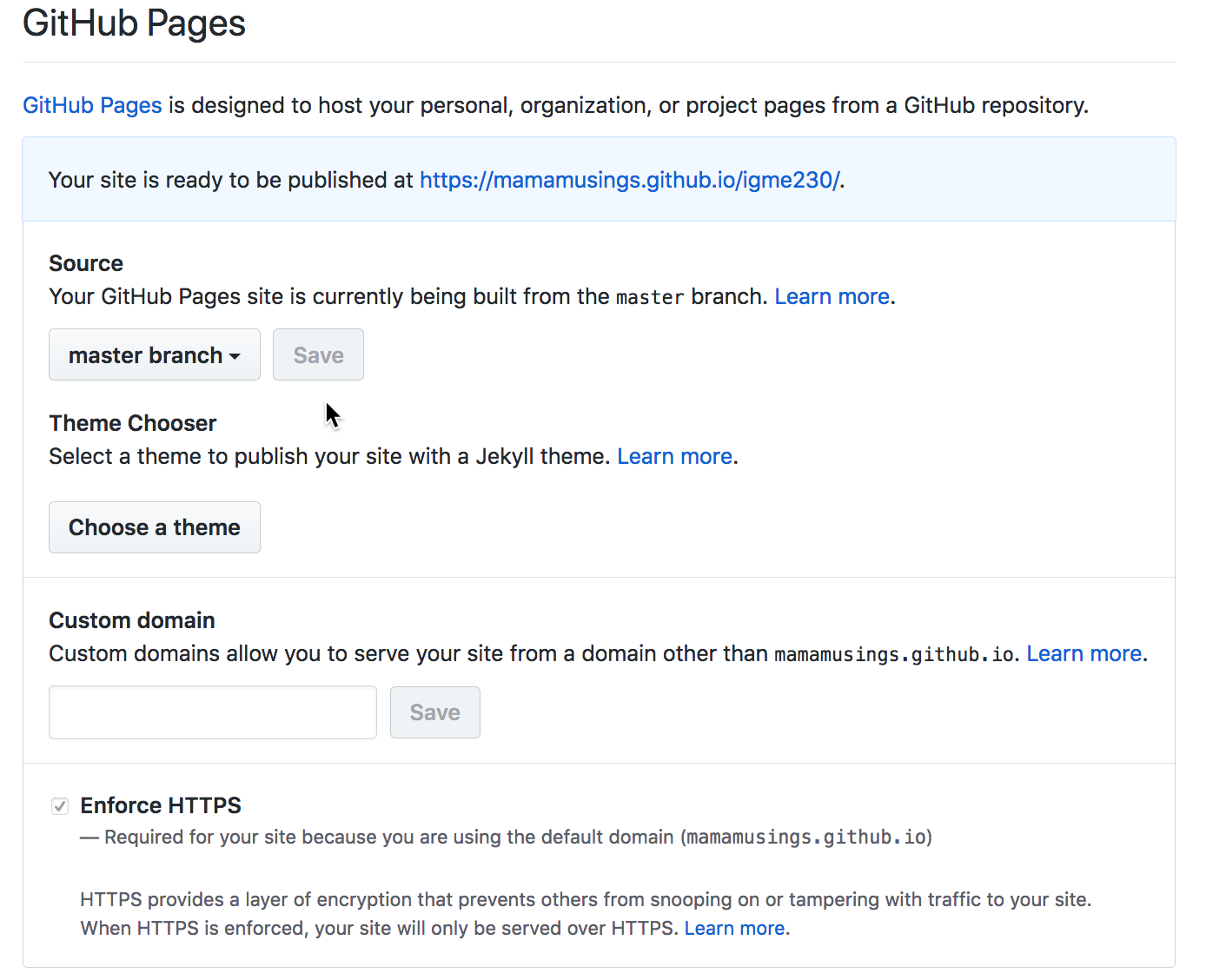 github pages settings